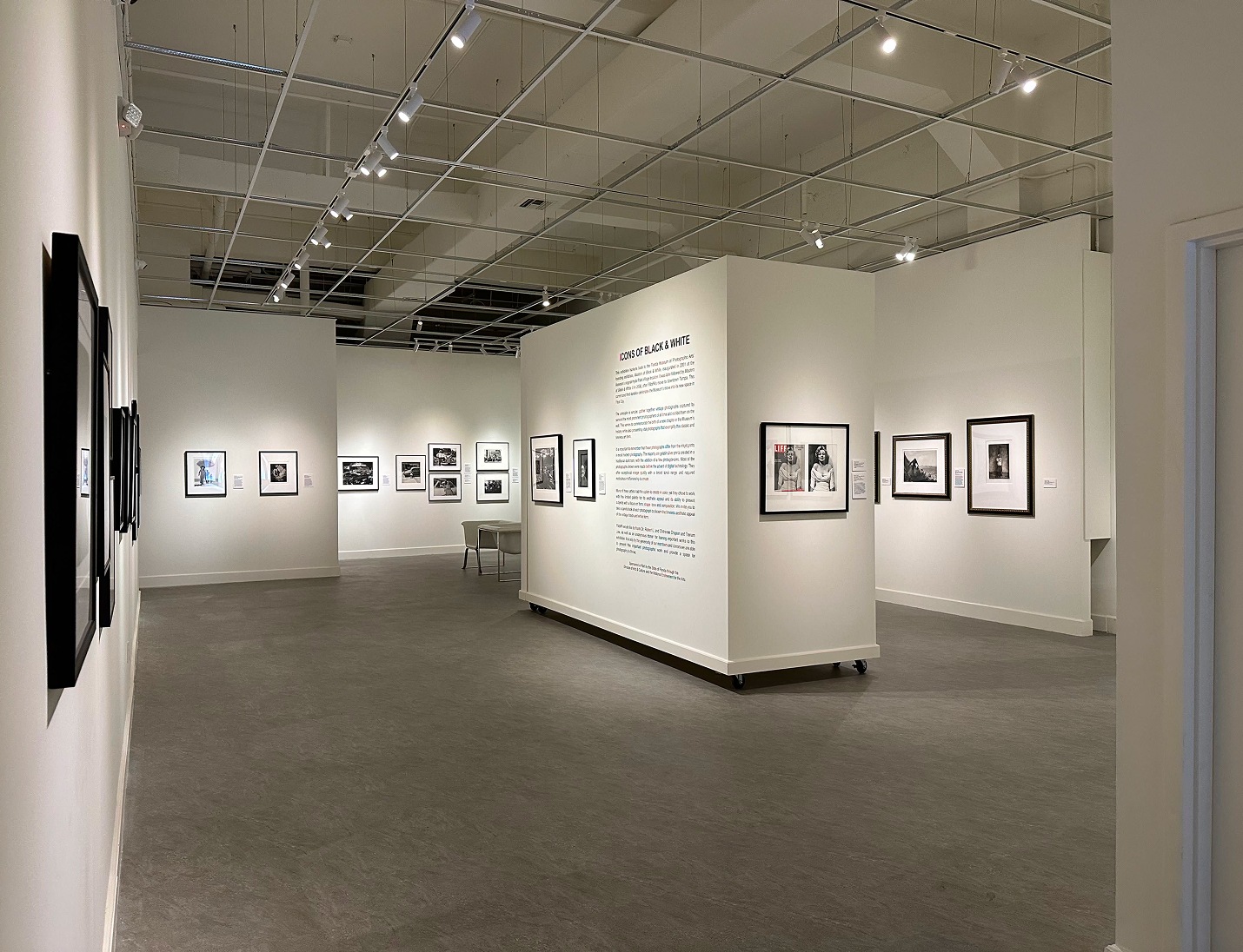 Modern art gallery interior at the Elegant Photo Museum Venue with framed black-and-white photography on white walls