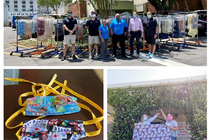 Team members donated handmade masks and clothing racks, supporting the community with protective gear and supplies